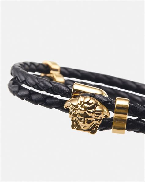 versace men gold bracelet|Versace medusa braided leather bracelet.